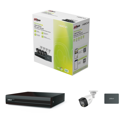DAHUA KIT/XVR1B04-I-SSD(512G)/4-HFW1209CN-A-LED-0280B-S2 1080P HDCVI Full-color SSD KIT: 4CH S-XVR with 4X1080P HDCVI Bullet Cameras